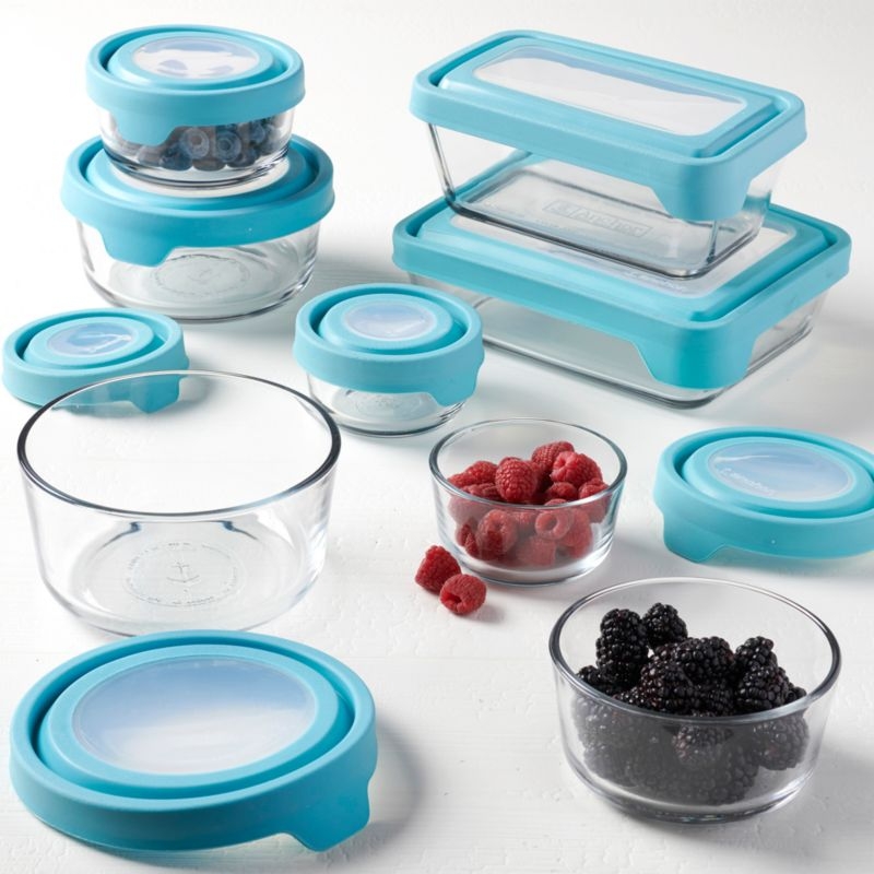 Anchor Hocking TrueSeal 16-Piece Glass Food Storage Set with Mineral Blue Lids - Image 3