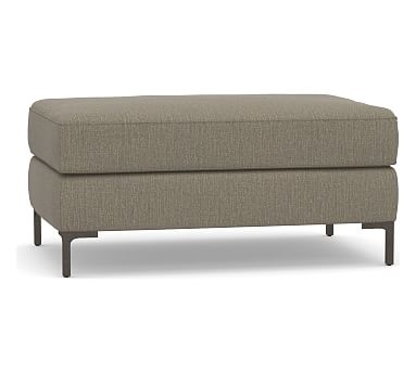 Jake Upholstered Ottoman with Brushed Nickel Legs, Polyester Wrapped Cushions, Chenille Basketweave Taupe - Image 0
