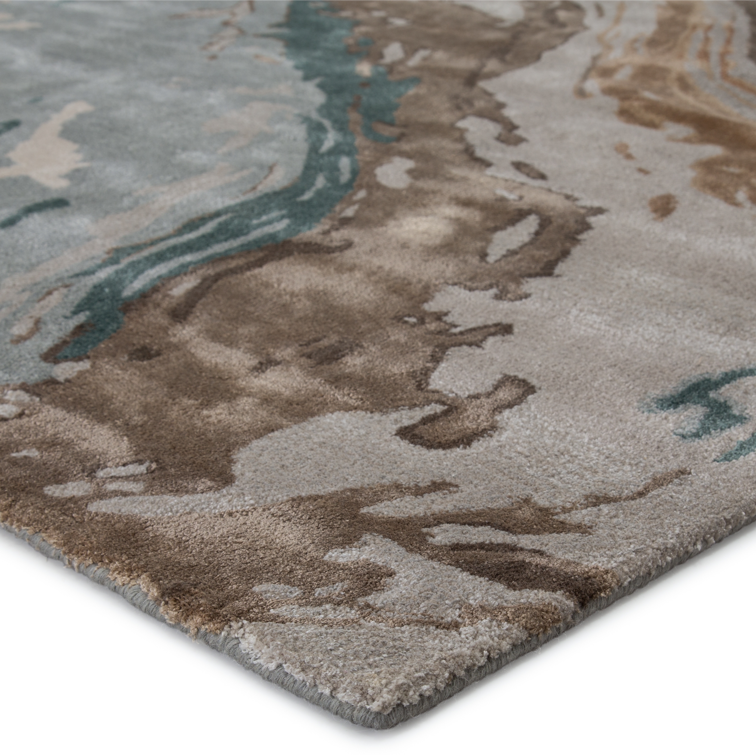 Conley Handmade Abstract Teal/ Light Gray Area Rug (2'X3') - Image 1