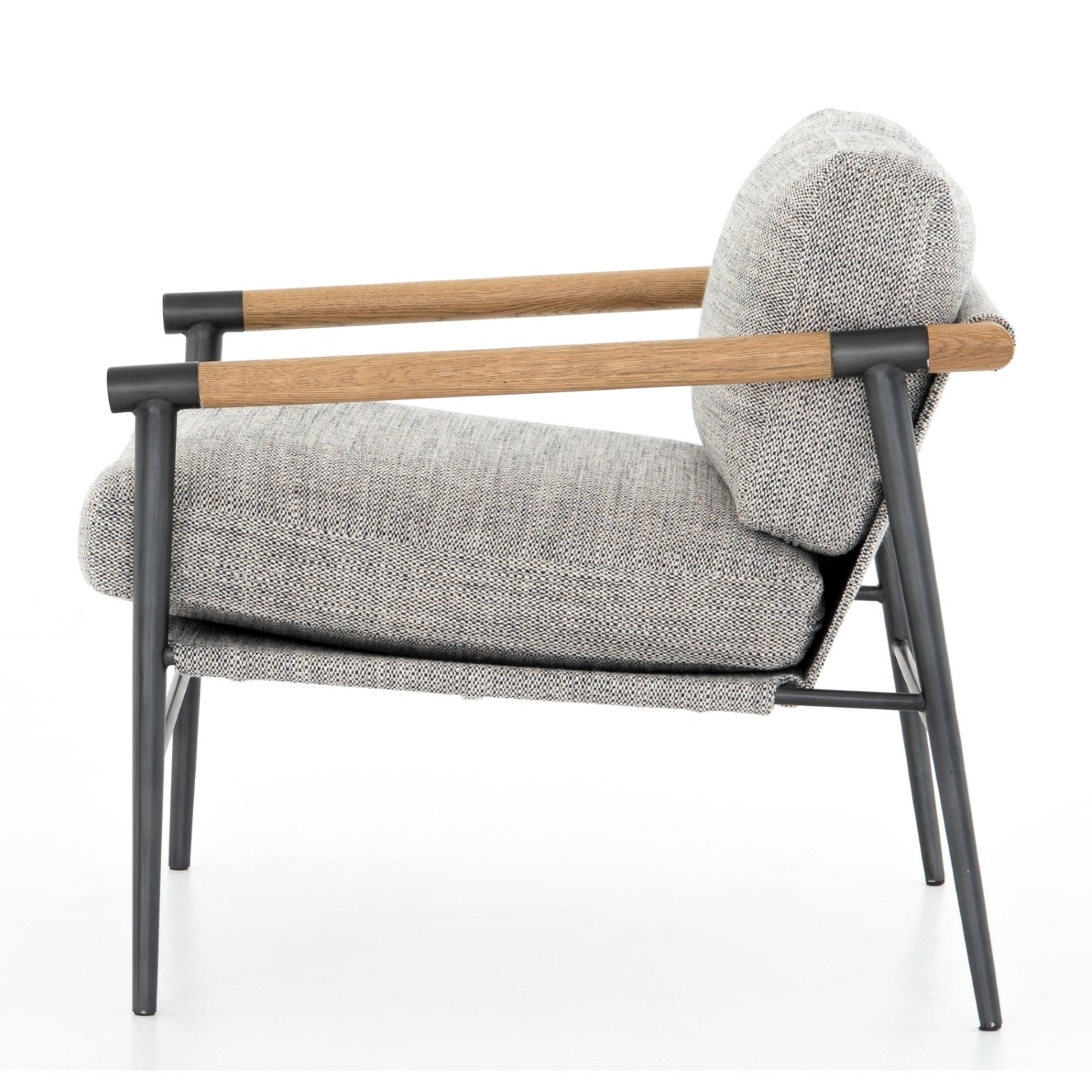 Zander Modern Classic Grey Upholstered Oak Wood Steel Arm Chair - Image 3