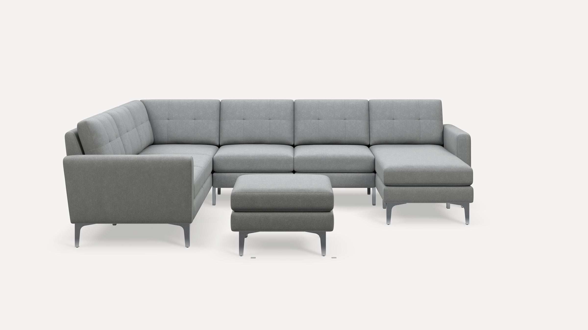 Nomad 6-Seat Corner Sectional with Chaise and Ottoman - Heather Charcoal - Performance Chenille / Walnut - Wood / Slope - Image 5