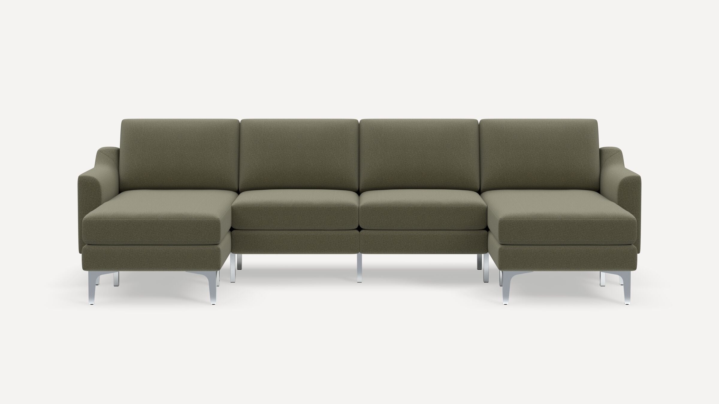 Nomad Double Chaise Sectional - Moss Green - Performance Flatweave / Chrome - Metal / Slope - Image 0