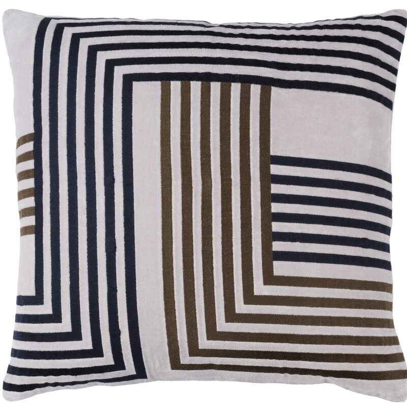 Surya Intermezzo Cotton Throw Pillow Size: 18" H x 18" W x 4" D, Color: Light Gray / Dark Brown / Navy - Image 0