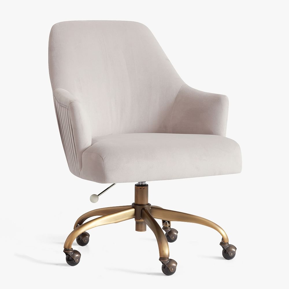 Pleated Swivel Desk Chair, Performance Everyday Velvet Gray - Image 0
