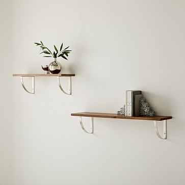 Linear Burnt Wax Wood Shelf 3FT, Arch Brackets in Brushed Nickel - Image 2