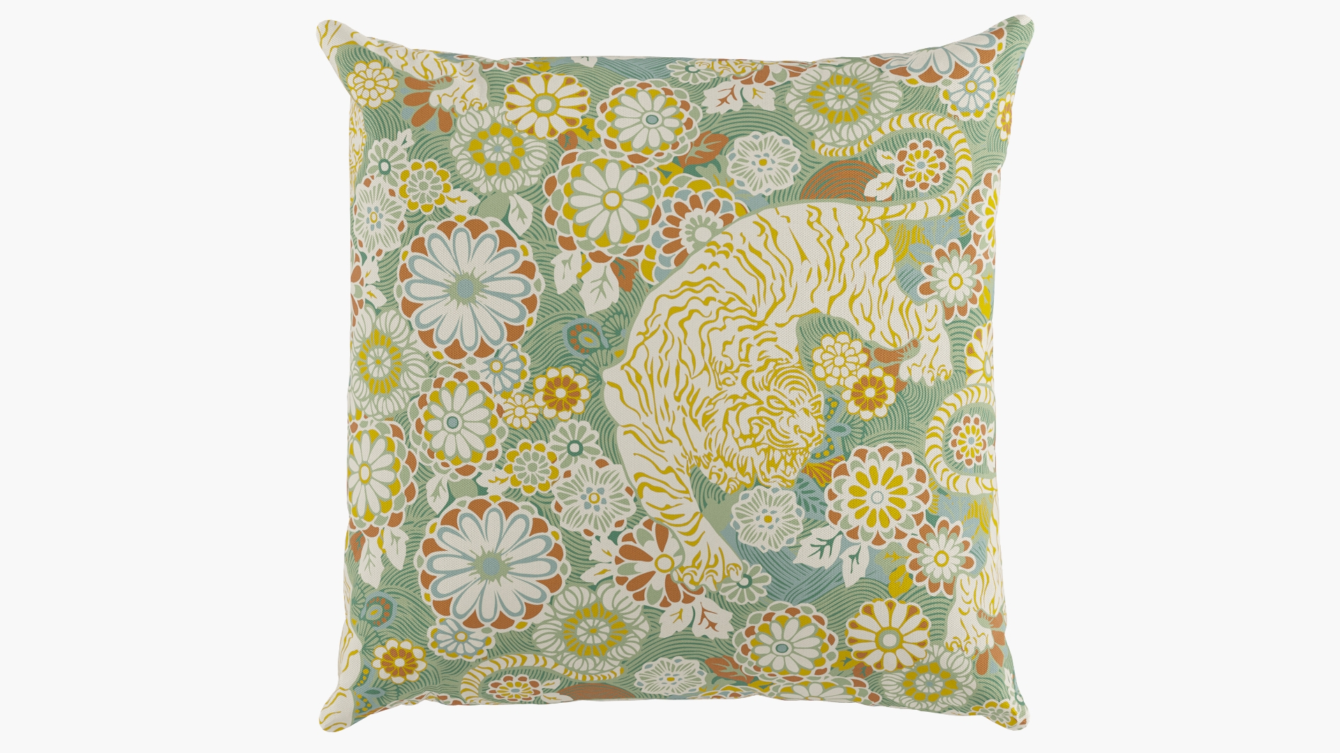 Outdoor 20" Throw Pillow, Pistachio Siberian Tiger, 20" x 20" - Image 0