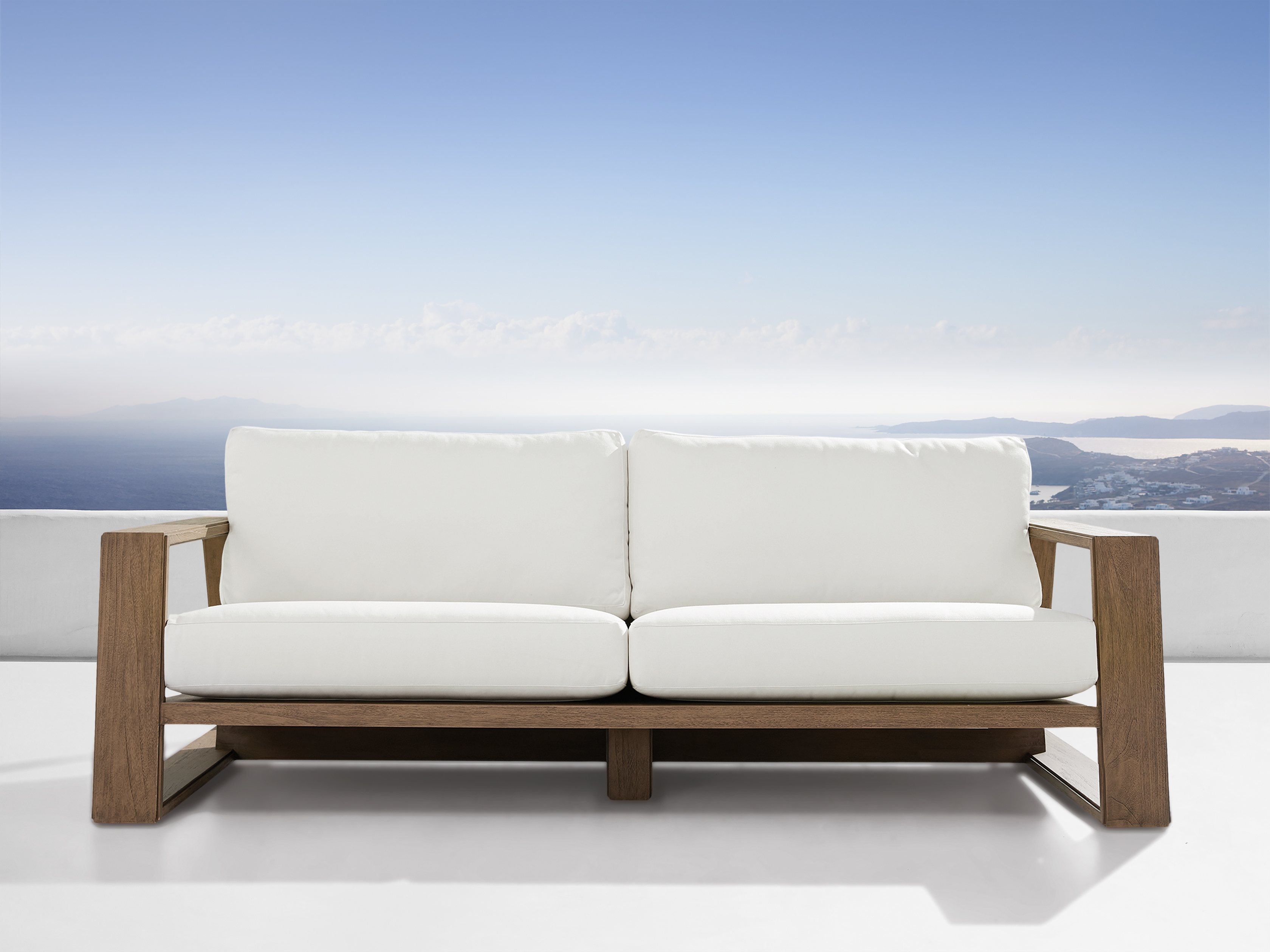 Canyon Outdoor Sofa Teak in Natural  Eden Snow/Weathered Fawn 72" - Image 0