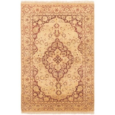 One-of-a-Kind Arabelle Hand-Knotted 2010s Ushak Beige 4'1" x 6'3" Wool Area Rug - Image 0