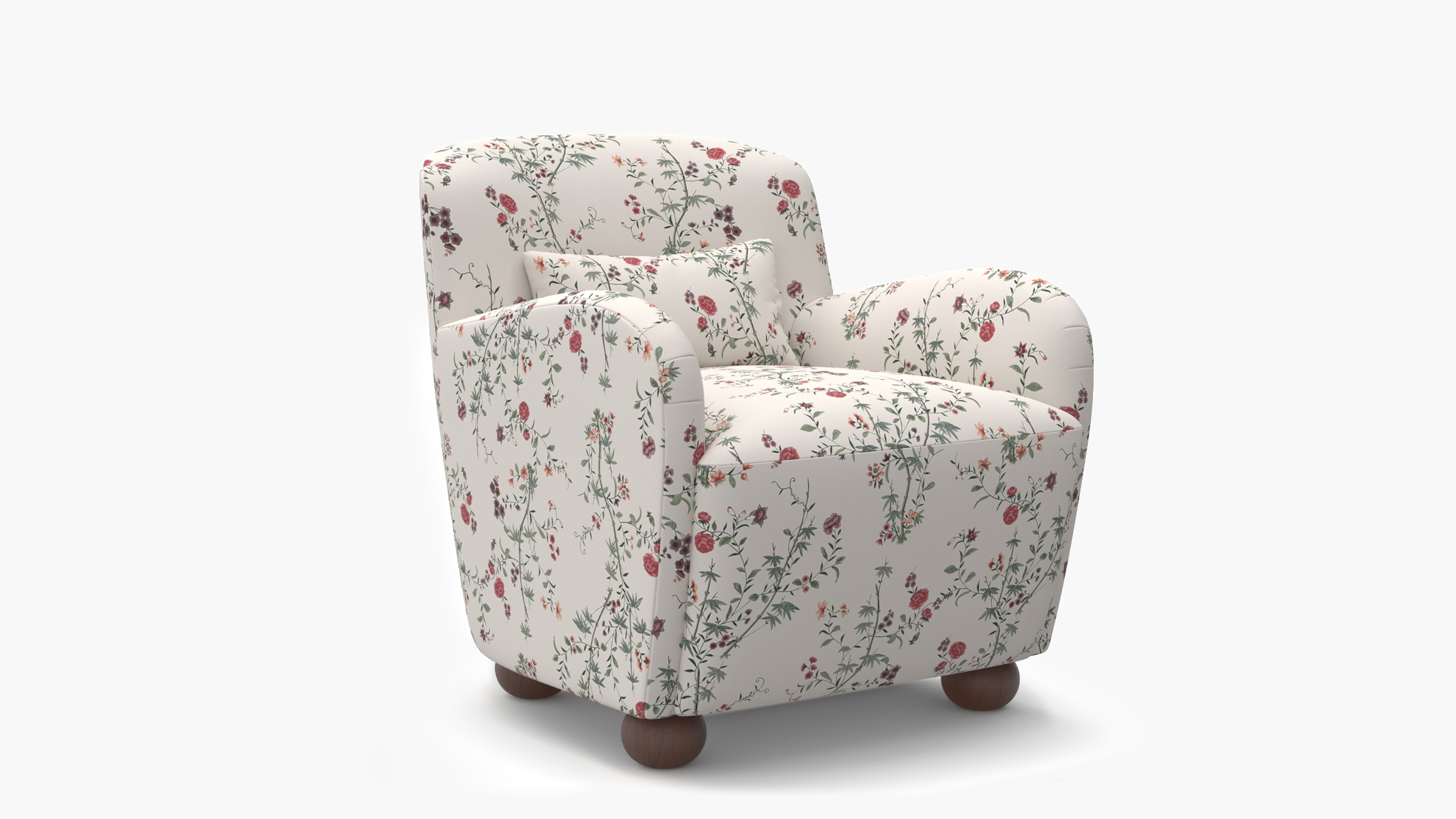 Club Chair, Multi Bamboo Garden, Walnut Bun Foot - Image 1