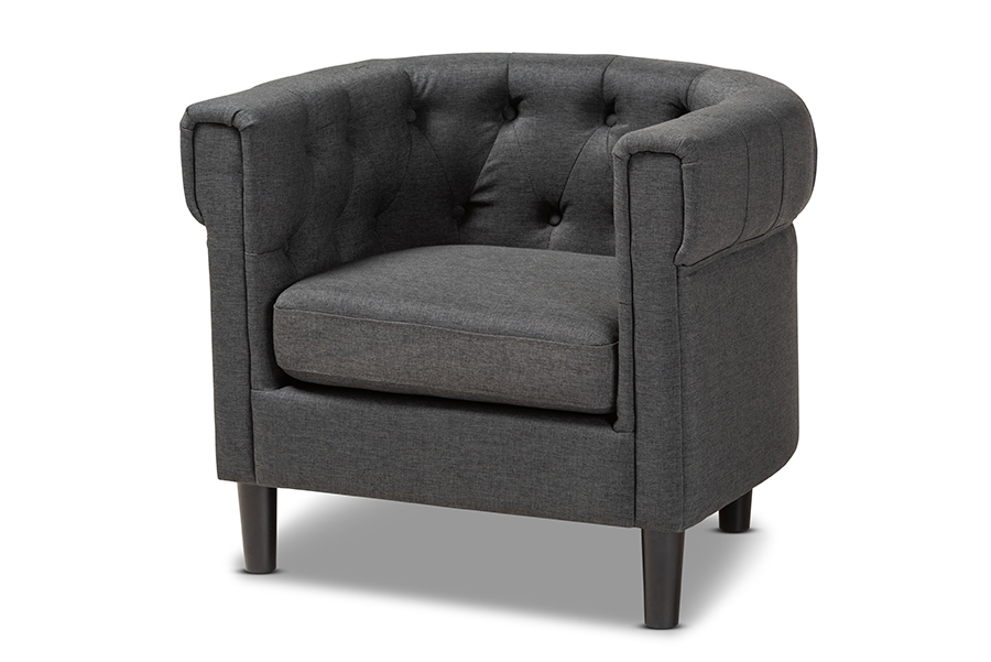 Bisset Classic and Traditional Gray Fabric Upholstered Chesterfield Chair - Image 1