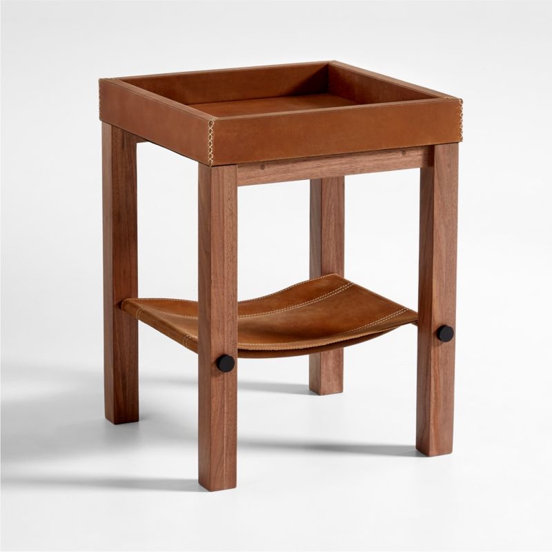 Shinola Runwell Leather and Wood End Table with Shelf - Image 1