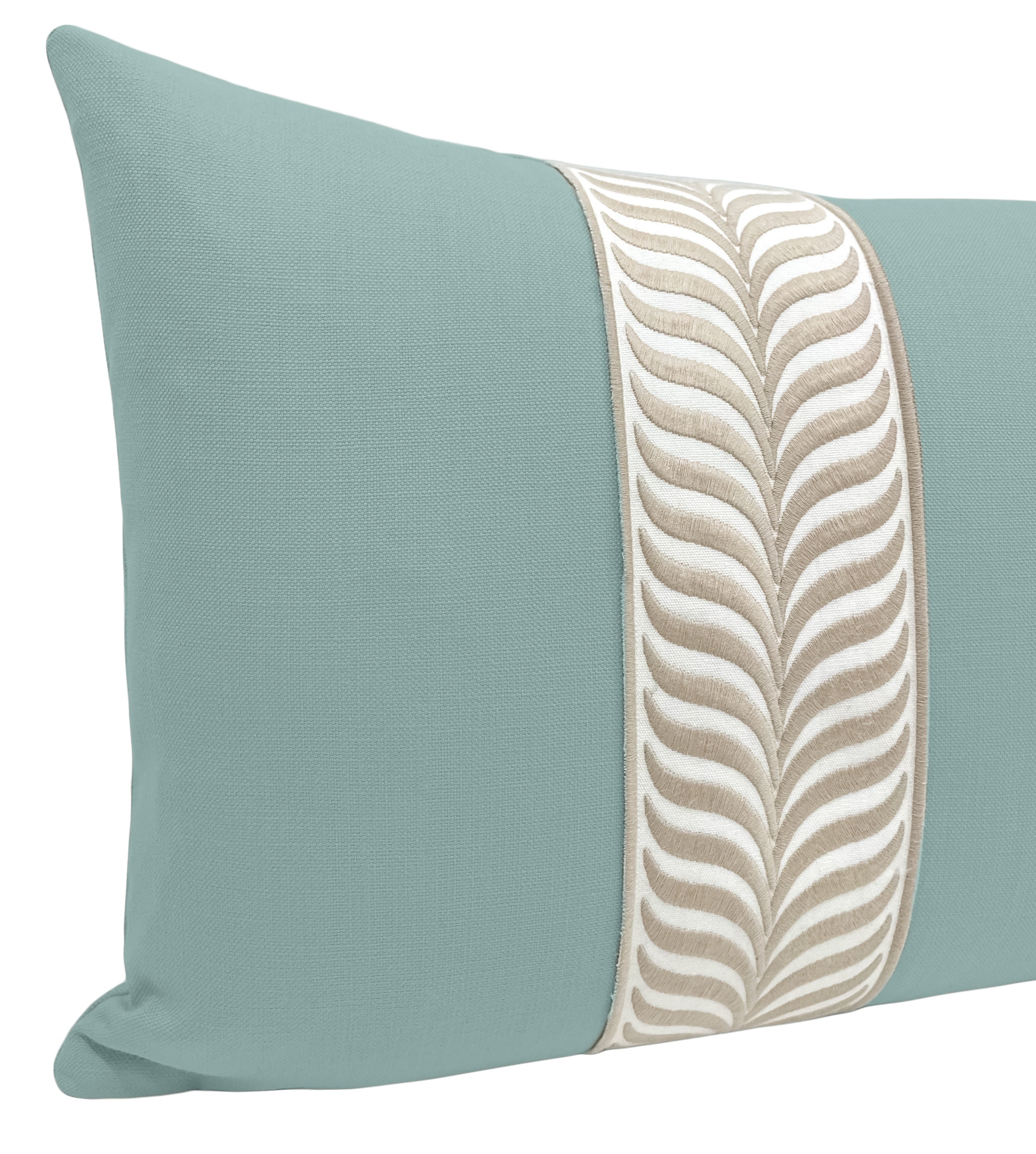 THE XL LUMBAR :: CLASSIC LINEN // SPA BLUE + TRELLIS TRIM // NATURAL - Sample 4" X 4" - Image 3