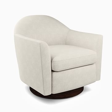 Haven Swivel Chair, Poly, Performance Coastal Linen, Dove, Dark Walnut - Image 3