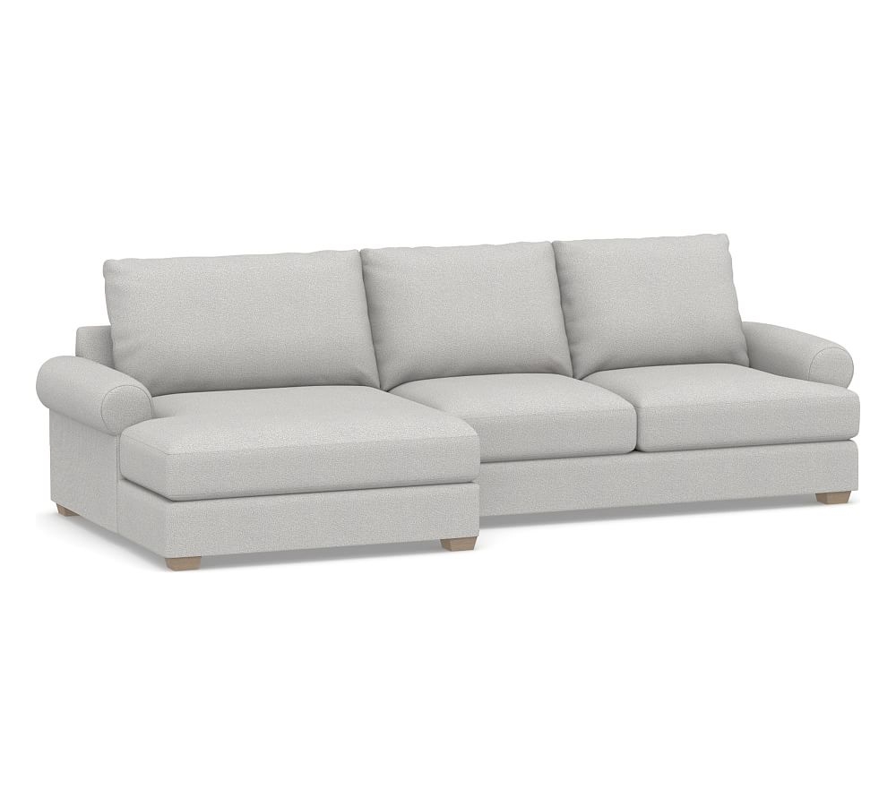 Canyon Roll Arm Upholstered Right Arm Loveseat with Double Chaise Sectional, Down Blend Wrapped Cushions, Park Weave Ash - Image 0