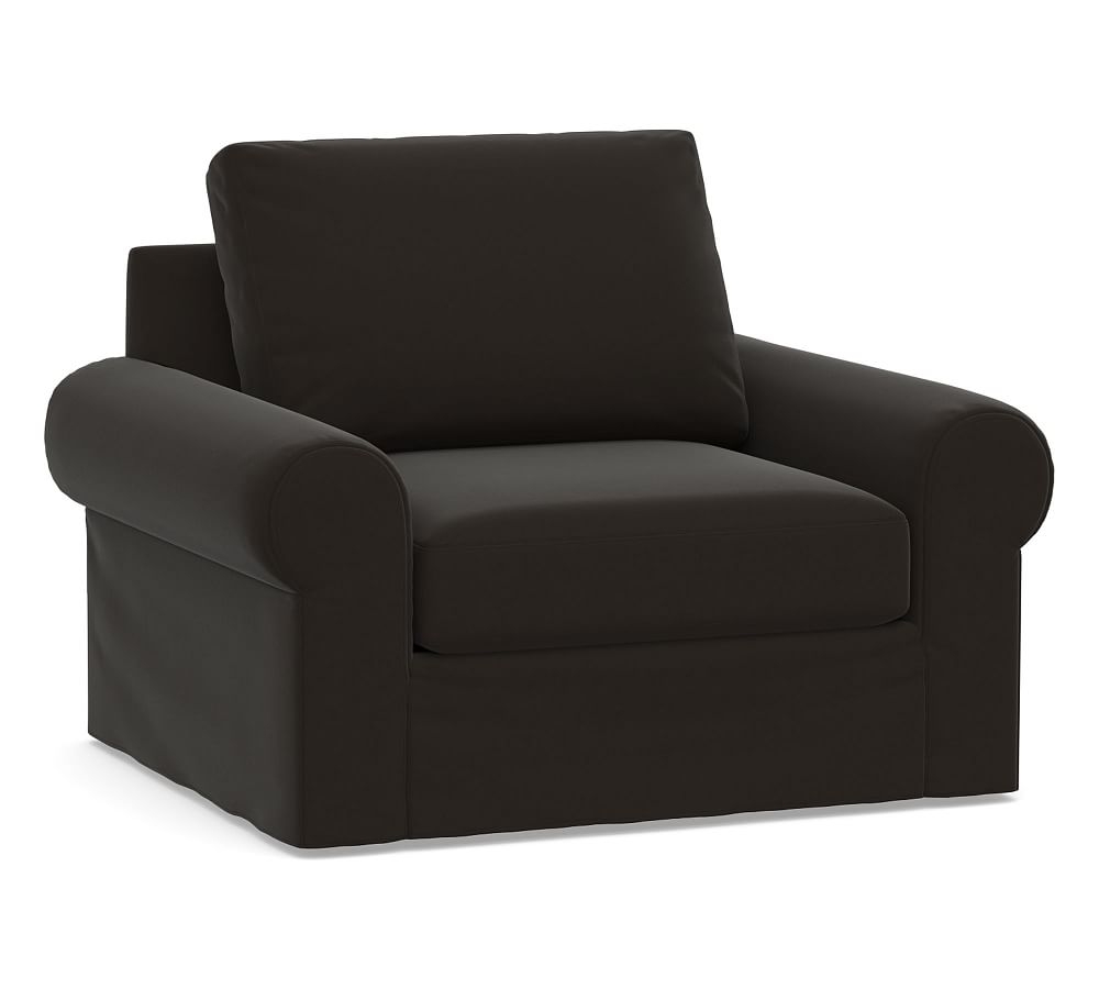 Big Sur Roll Arm Slipcovered Swivel Armchair, Down Blend Wrapped Cushions, Performance Everydayvelvet(TM) Smoke - Image 0