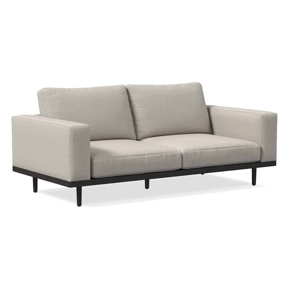 Newport 84" Box Cushion Sofa, Twill, Dove, Black - Image 0