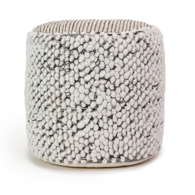 Hand-Woven Boho Moroccan Floor Pouf Ottoman - Beige & Black - Image 0