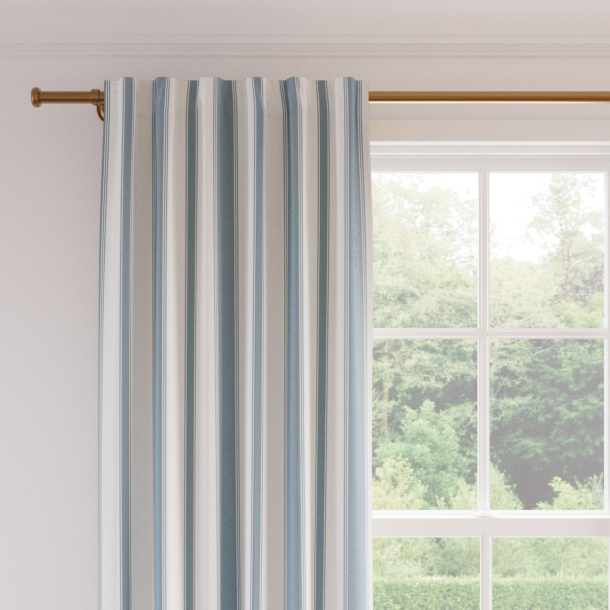 Printed Linen Curtain, French Blue Clarence Stripe, 50" x 108", Blackout - Image 1