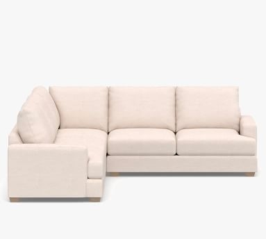 Canyon Square Arm Upholstered 3-Piece L-Shaped Corner SCT, Down Blend Wrapped Cushions, Performance Heathered Basketweave Alabaster White - Image 1
