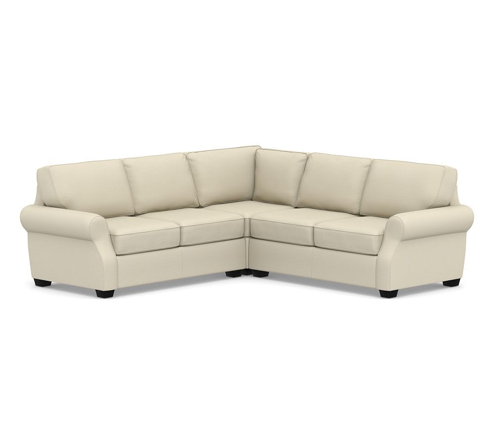 SoMa Fremont Roll Arm Upholstered 3-Piece L-Shaped Corner Sectional, Polyester Wrapped Cushions, Premium Performance Basketweave Oatmeal - Image 0