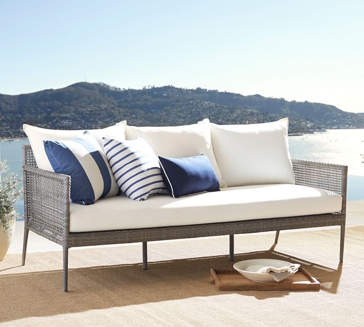 Cammeray All-Weather Wicker Sofa with Cushion, Gray - Image 1