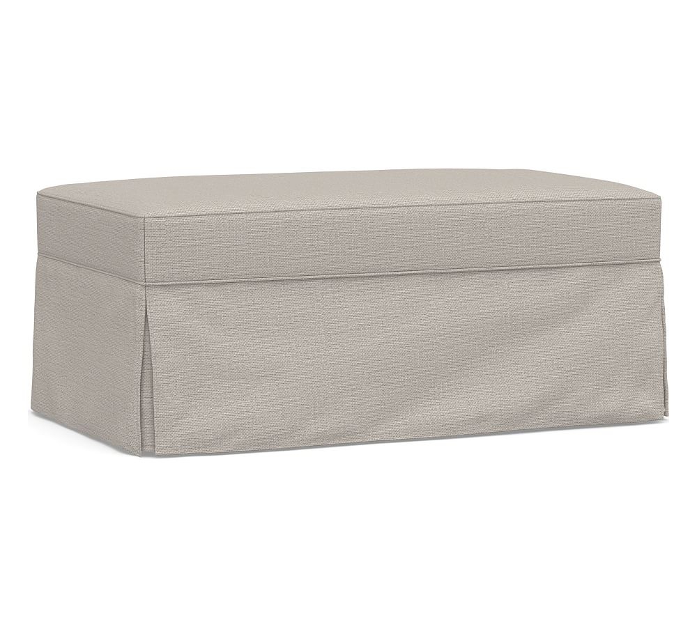 Buchanan Slipcovered Cocktail Storage Ottoman, Polyester Wrapped Cushions, Chunky Basketweave Stone - Image 0