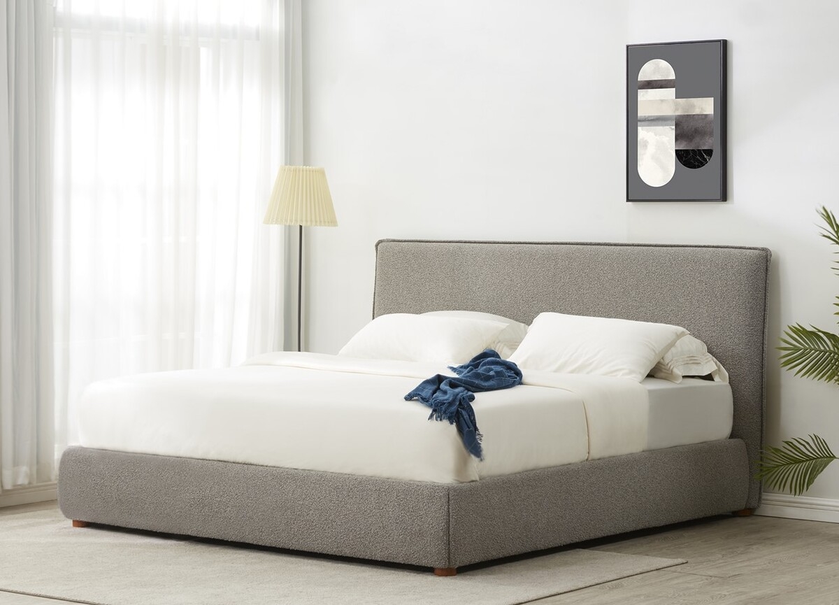 Callahan Boucle King Bed - Light Grey - Image 1
