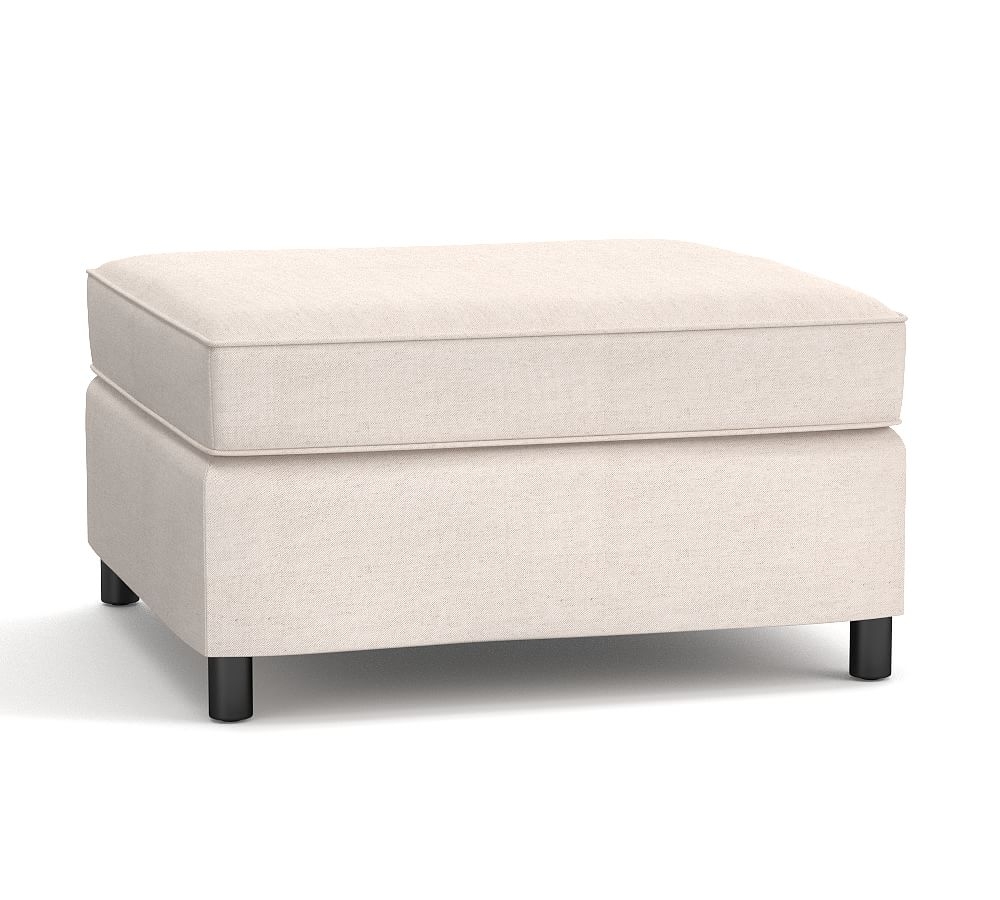 PB English Upholstered Ottoman, Polyester Wrapped Cushions, Park Weave Oatmeal - Image 0