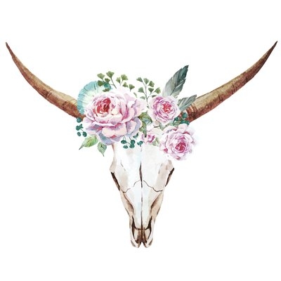 Floral Longhorn Skull - Wrapped Canvas Painting Print - Image 0