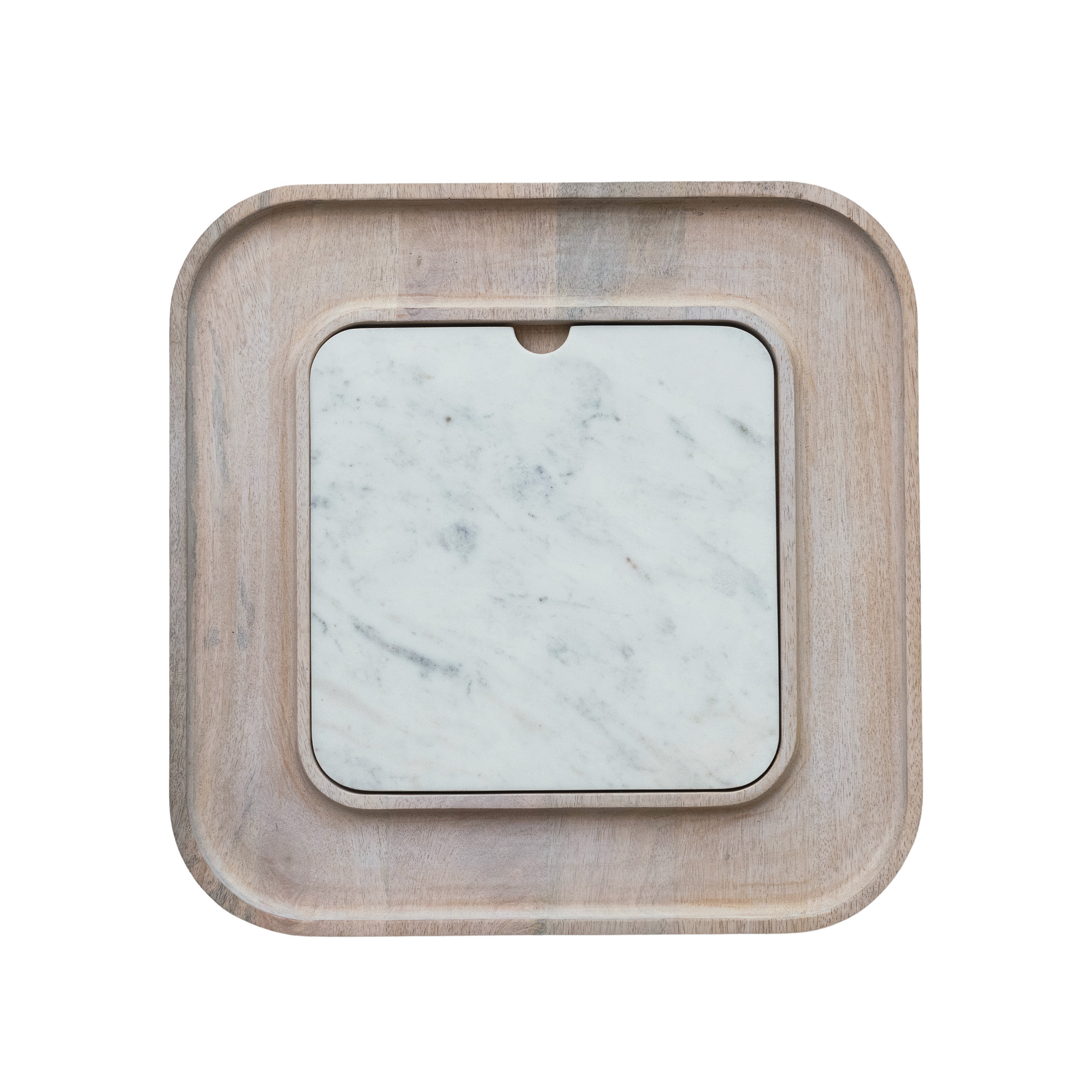 Marble and Wood Cutting Board on a Dish, White - Image 0