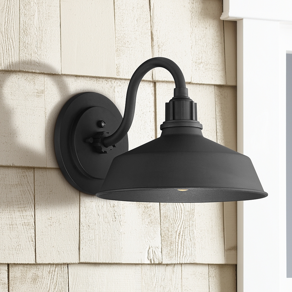 Franklin Iron Arnett 10 1/2" Textured Black Dusk to Dawn Barn Light - Image 0
