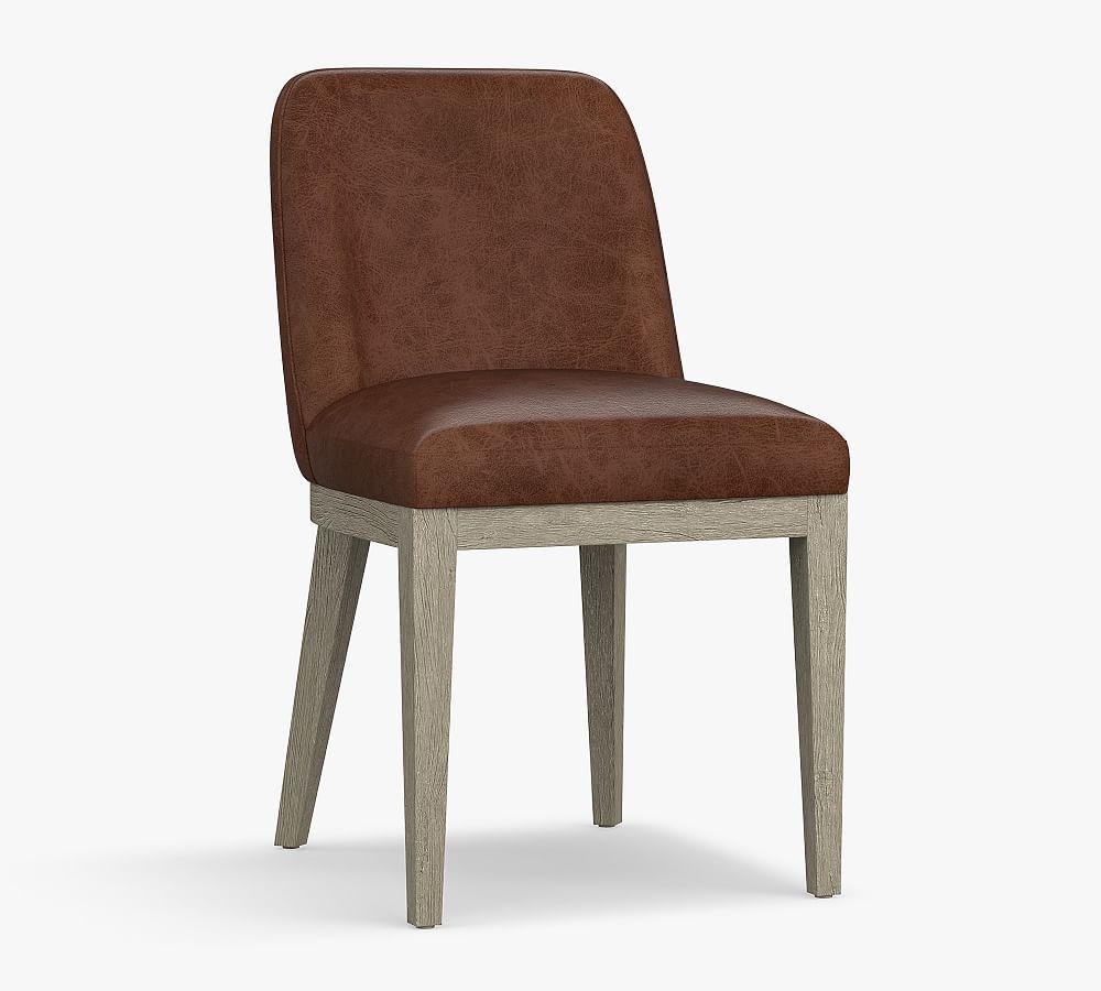 Layton Leather Dining Side Chair, Gray Wash Leg, Legacy Dark Caramel - Image 0
