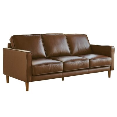 Corrigan Studio® Chateaugay 79" Wide Black Top Grain Leather Sofa | Mid Century Modern 3 Seater Couch - Image 0
