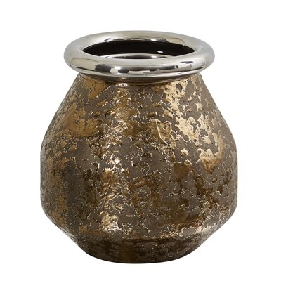 9.5In. Textured Bronze Vase With Silver Rim - Image 0