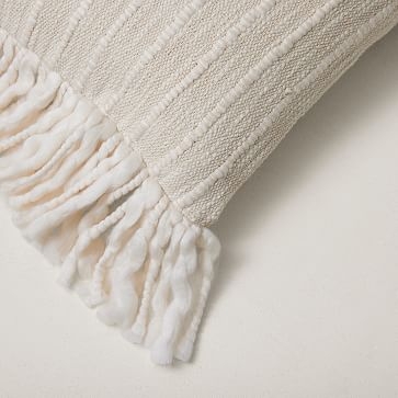Soft Corded Chunky Fringe Pillow Cover, 12"x21", Natural Canvas, Set of 2 - Image 2