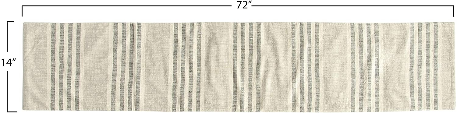 Grey Striped Cotton Woven Table Runner - Image 1