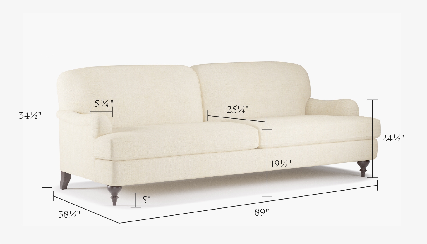 English Roll Arm Sofa, White Performance Velvet, Natural Turned Wood Leg - Image 2