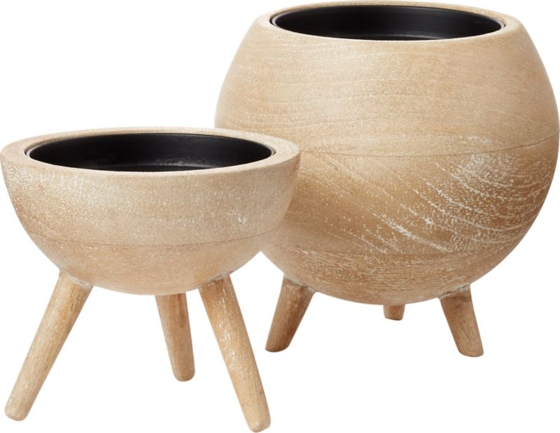 Russell Half Sphere White Wash Wood Pillar Candle Holder - Image 4