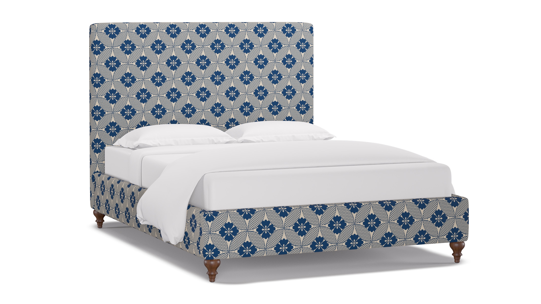 Classic Bed, Bright Navy Solaire, Walnut Traditional Turned Leg, Queen - Image 1