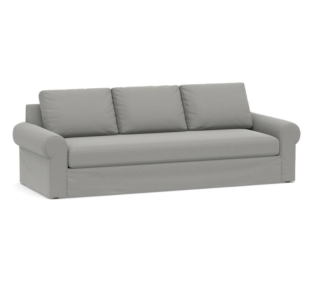 Big Sur Roll Arm Slipcovered Grand Sofa 106" with Bench Cushion, Down Blend Wrapped Cushions, Performance Everydaysuede(TM) Metal Gray - Image 0