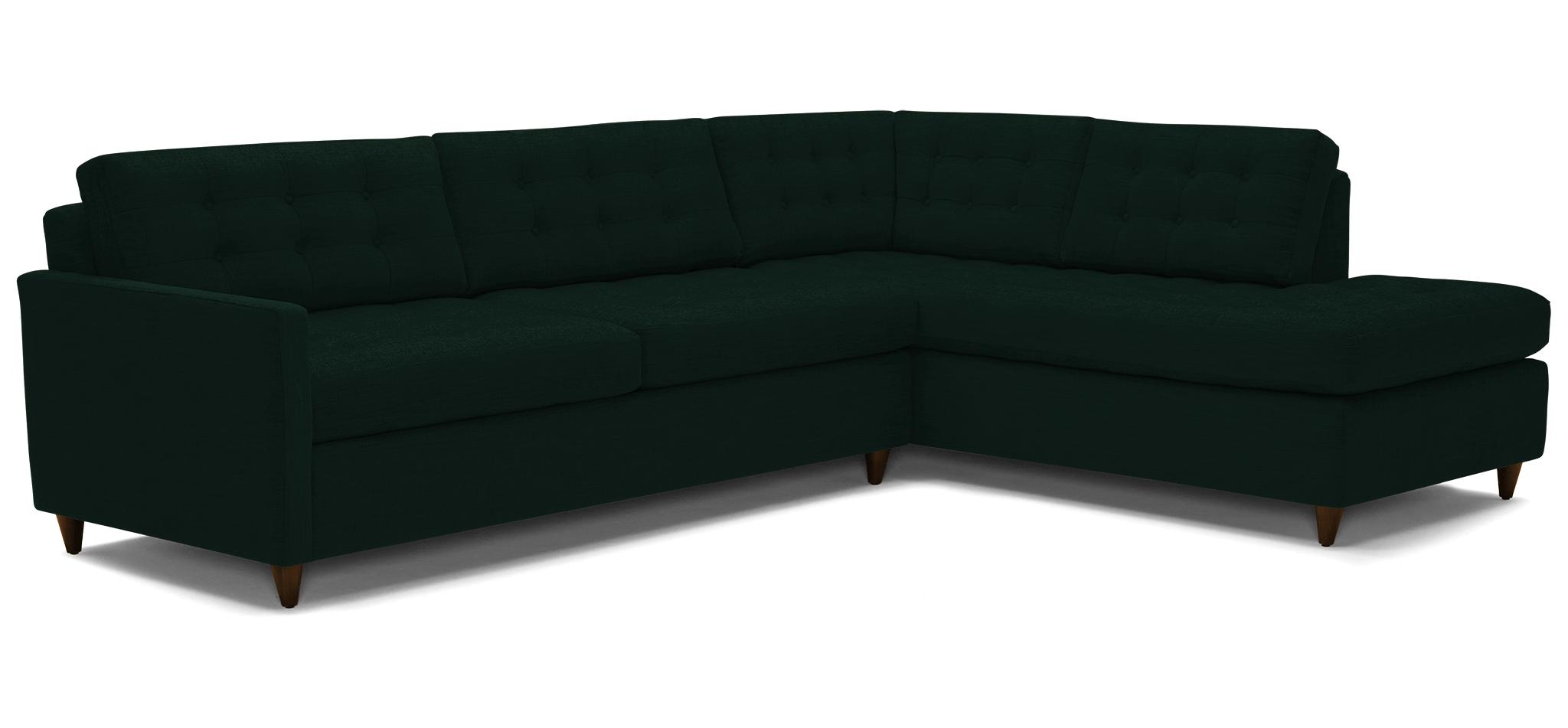 Green Eliot Mid Century Modern Bumper Sleeper Sectional - Royale Evergreen - Mocha - Left - Image 1