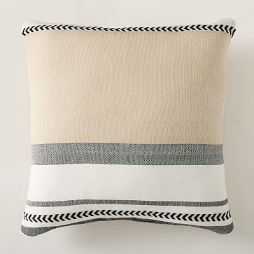 Outdoor Variegated Block Stripe Pillow, Camel, 20"x20" - Image 0