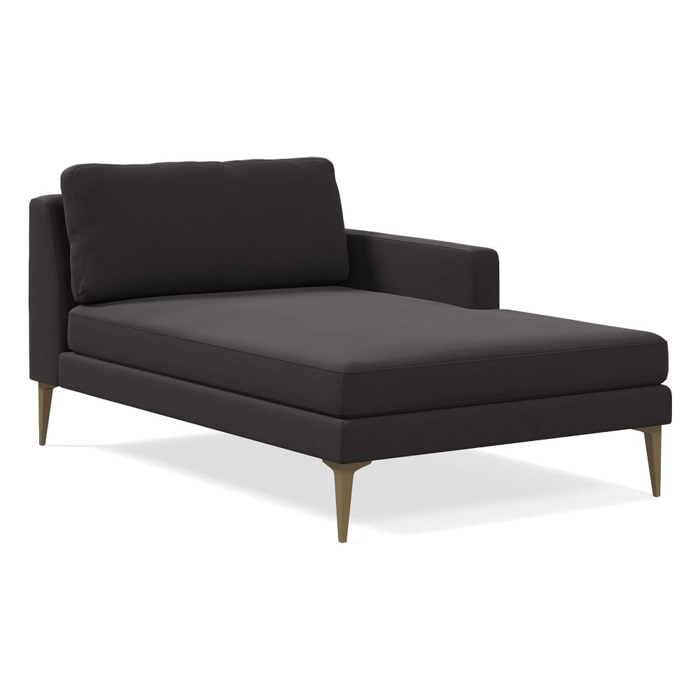 Andes Right Arm Chaise, Poly, Performance Velvet, Slate, Blackened Brass - Image 0