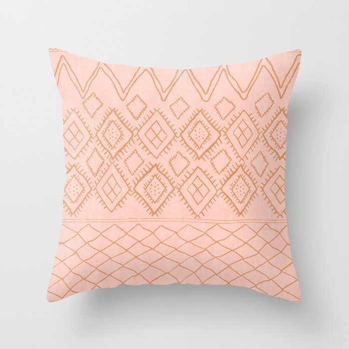 Beni Moroccan Print In Peach Throw Pillow by House Of Haha - Cover (20" x 20") With Pillow Insert - Indoor Pillow - Image 0
