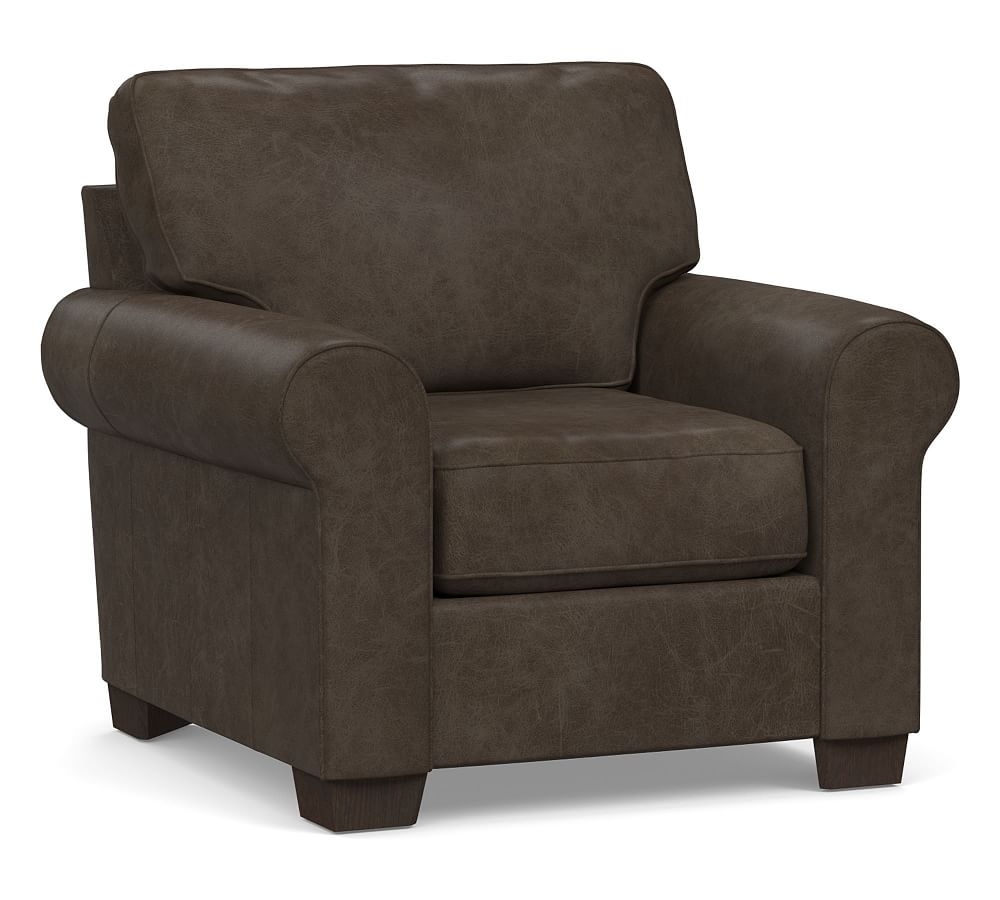 Buchanan Roll Arm Leather Armchair, Polyester Wrapped Cushions, Statesville Wolf Gray - Image 0