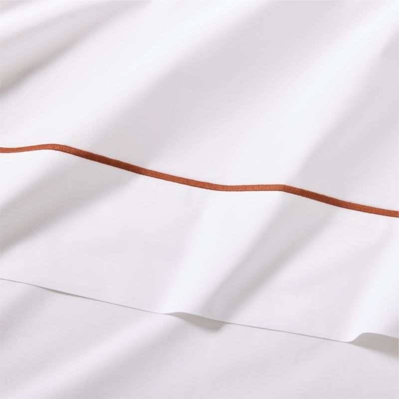 Marisal Organic Cotton Percale 400 Thread Count White and Sienna Brown King Pillowcases Set of 2 - Image 2