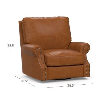 James Roll Arm Leather Swivel Armchair, Down Blend Wrapped Cushions, Churchfield Chocolate - Image 3