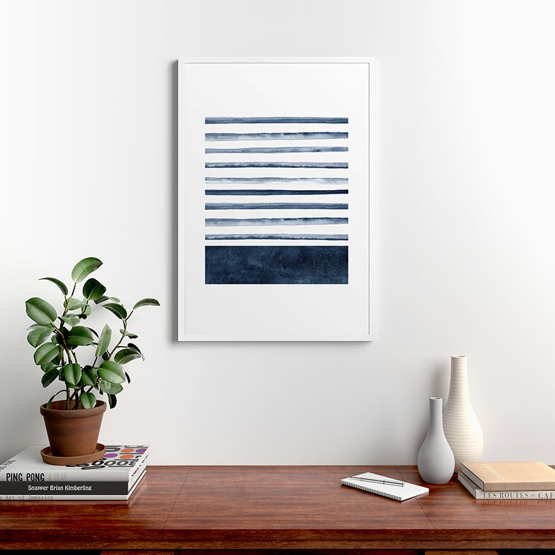 Stripes Watercolor Pattern by Kris Kivu - Framed Art Print Modern White 24" x 36" - Image 1