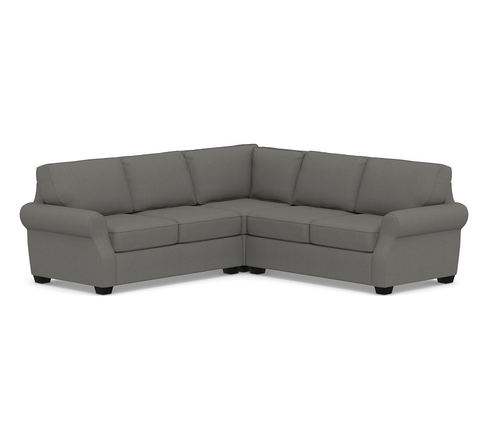 SoMa Fremont Roll Arm Upholstered 3-Piece L-Shaped Corner Sectional, Polyester Wrapped Cushions, Sunbrella(R) Performance Boss Herringbone Charcoal - Image 0