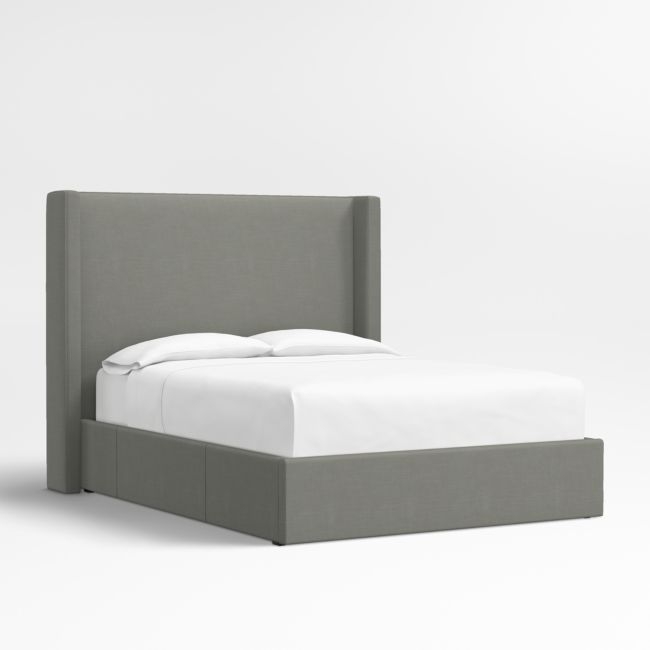 Arden 60" Graphite Grey Upholstered Queen Headboard with Storage Bed Base - Image 0
